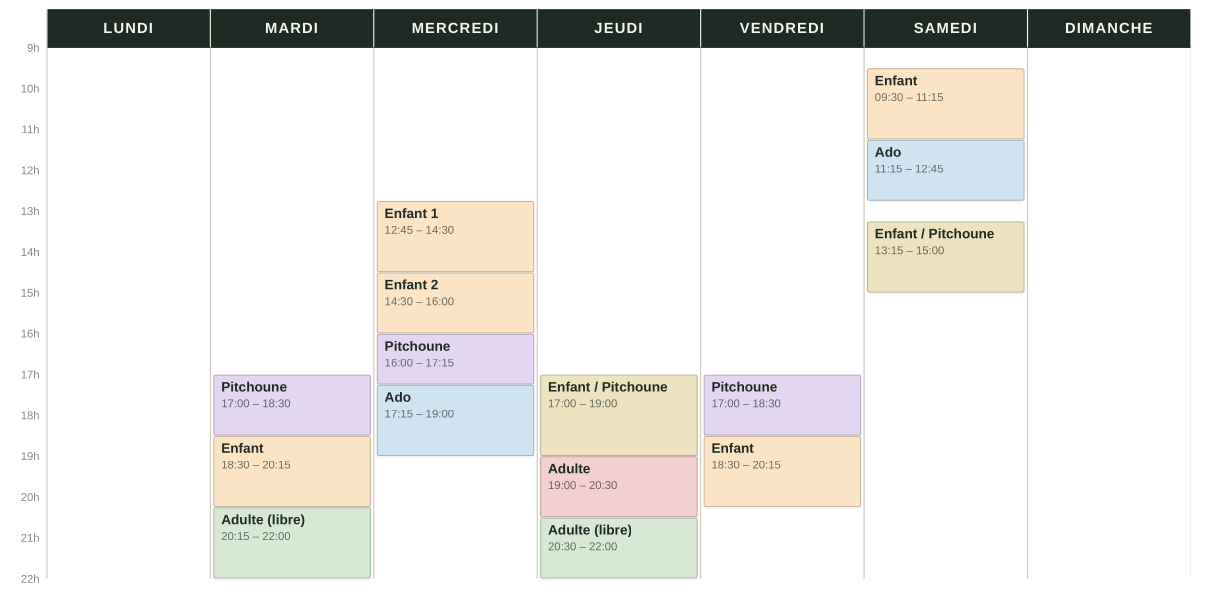 Tarifs et horaires 2026/2027